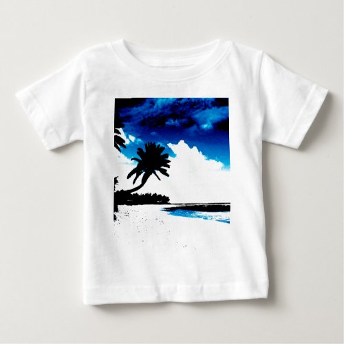 Blue Black White palm Tree Silhouette Baby T_Shirt