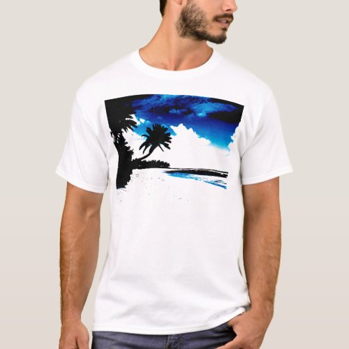 Blue Black White palm Tree Silhouette T_Shirt