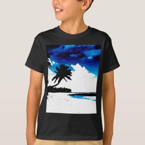 Blue Black White palm Tree Silhouette T_Shirt