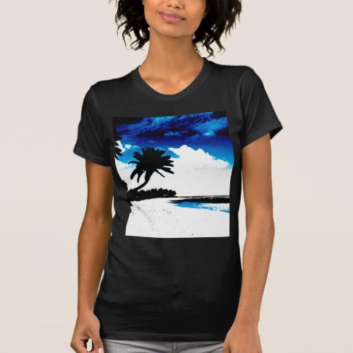 Blue Black White palm Tree Silhouette T_Shirt