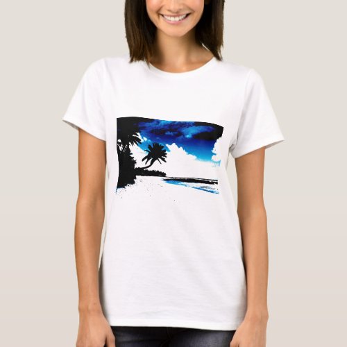 Blue Black White palm Tree Silhouette T_Shirt