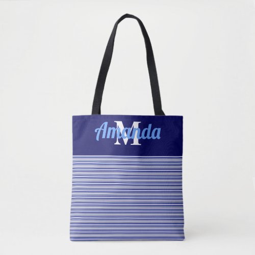 Blue Black  White Pinstripes with Blue Colorblock Tote Bag