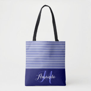 Blue Black & White Pinstripes with Solid Color #1 Tote Bag