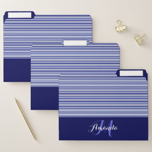 Blue Black & White Pinstripes with Solid Color File Folder
