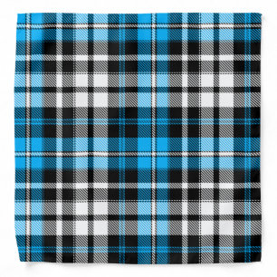 Blue Black White Plaid Tartan Pattern Design Bandana