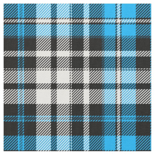 Blue Black White Plaid Tartan Pattern Design  Fabric (Close Up)
