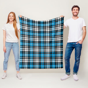 Blue Black White Plaid Tartan Pattern Design  Fleece Blanket