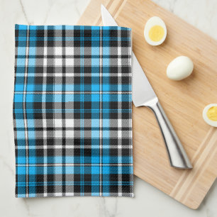 Blue Black White Plaid Tartan Pattern Design Kitchen Towel