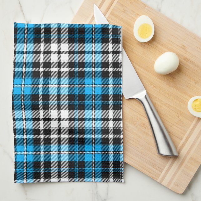 Blue Black White Plaid Tartan Pattern Design  Kitchen Towel (Quarter Fold)