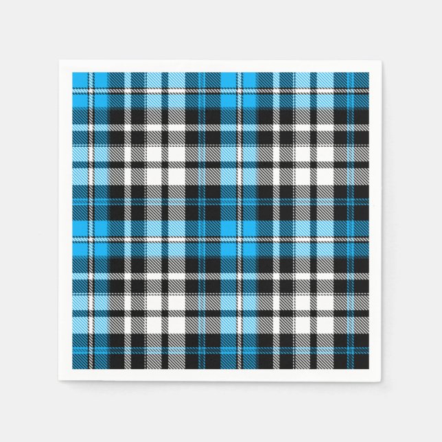 Blue Black White Plaid Tartan Pattern Design  Napkins (Front)
