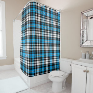Blue Black White Plaid Tartan Pattern Design  Shower Curtain