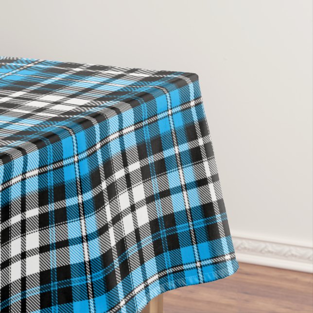 Blue Black White Plaid Tartan Pattern Design  Tablecloth (In Situ)