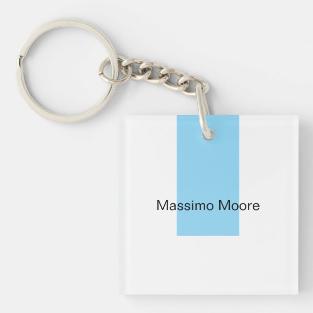 Blue Black White Plain Elegant Own Name Keychain (Front)