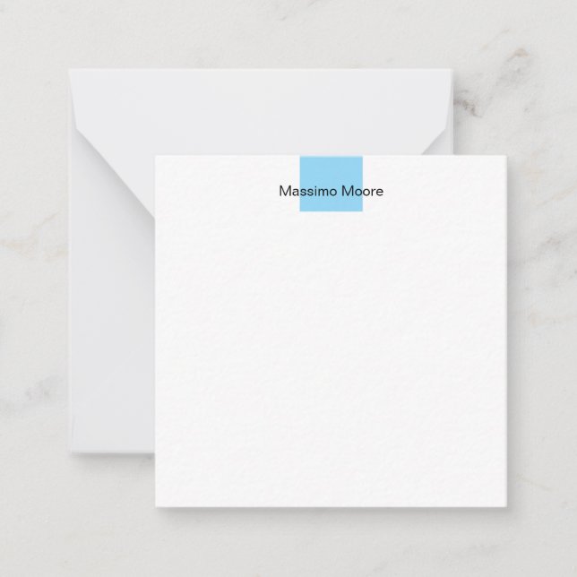 Blue Black White Plain Elegant Own Name Note Card (Front)