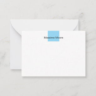 Blue Black White Plain Elegant Own Name Note Card