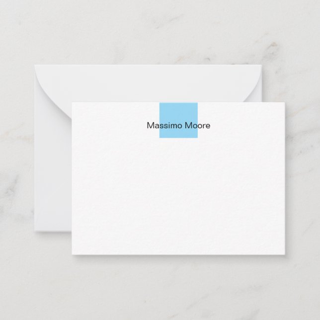 Blue Black White Plain Elegant Own Name Note Card (Front)