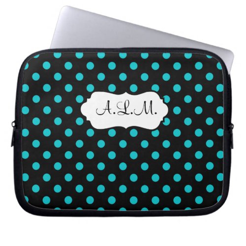 Blue Black White Polka Dots Laptop Sleeve