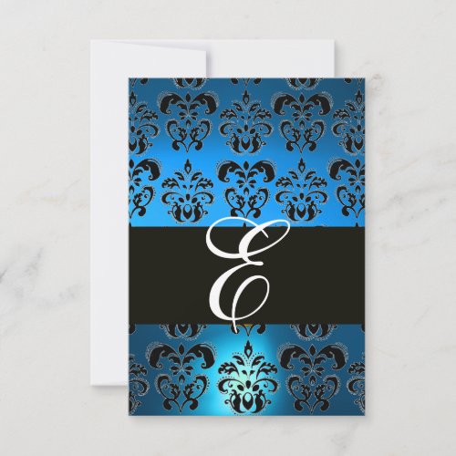 BLUE BLACK WHITE SAPPHIRE DAMASK MONOGRAM RSVP