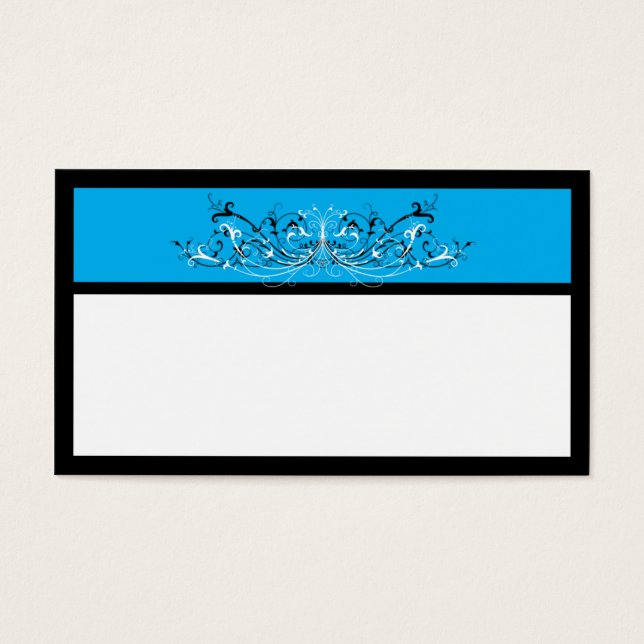 Blue Black White Scrolls Favor Cards (Front)