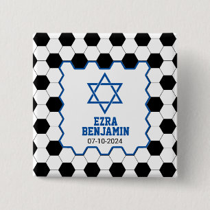 Blue Black White Soccer Ball Bar Mitzvah Button