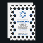 Blue Black White Soccer Ball Bar Mitzvah Invitation<br><div class="desc">Soccer themed Bar Mitzvah invitation with a soccer ball background and blue accents. This soccer Bar Mitzvah invitation is stylish and modern. This soccer themed Bar Mitzvah invitation features a black and white soccer ball pattern background with a Jewish Star of David. The colors on this unique soccer themed Bar...</div>
