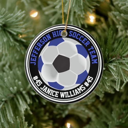 Blue, Black &amp; White Soccer ⚽  Ceramic Ornament