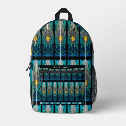 Blue Black White  Stain Glass look  Printed Backpack