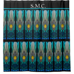 Blue Black White  Stain Glass look  Shower Curtain