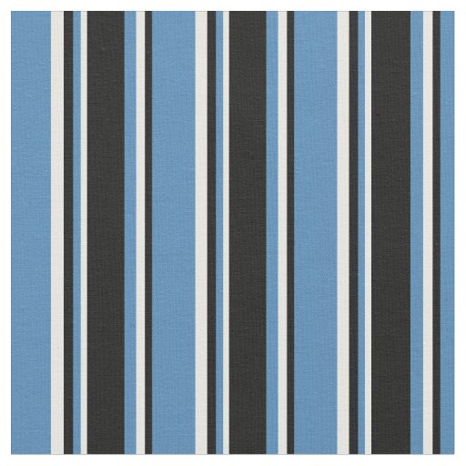 Blue, Black & White Stripes Fabric
