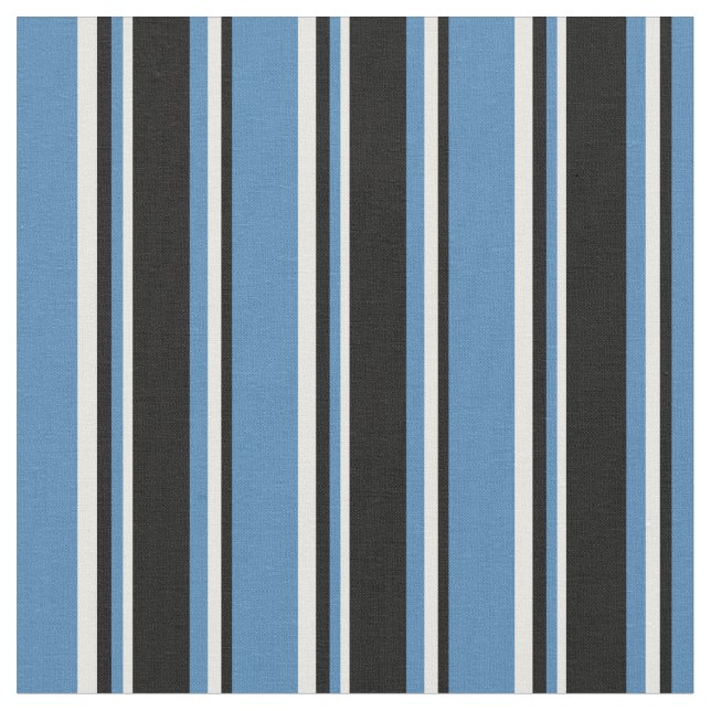 Blue, Black & White Stripes Fabric (Close Up)