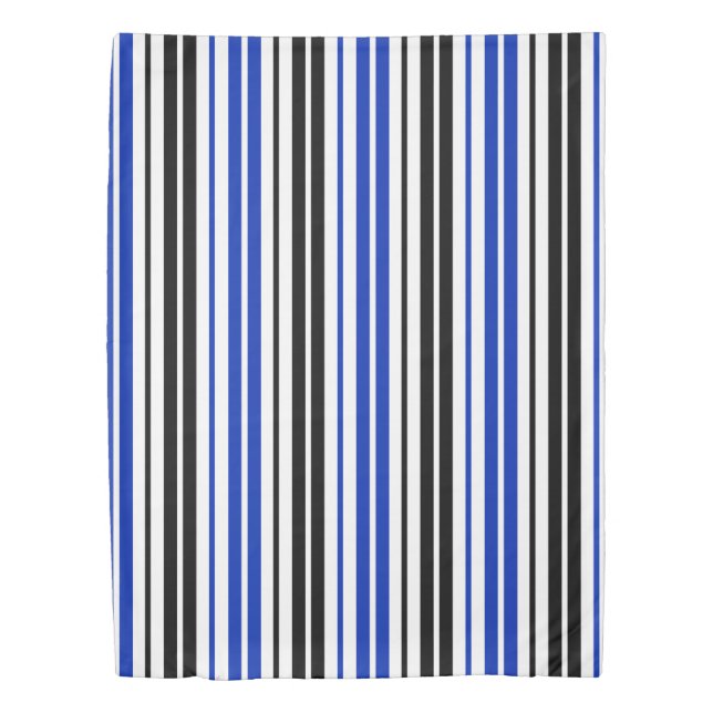 Blue Black White Stripes Pattern Design  Duvet Cover (Front)