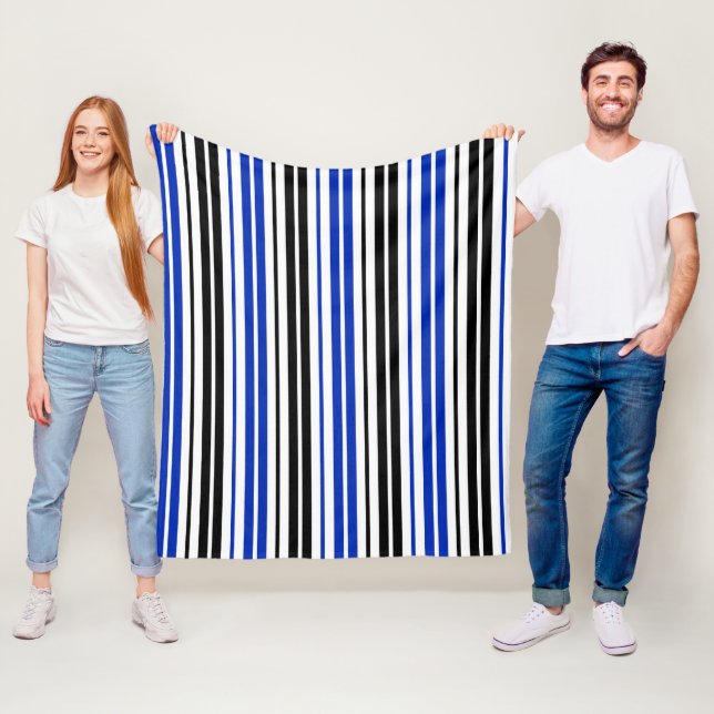 Blue Black White Stripes Pattern Design  Fleece Blanket (In Situ)
