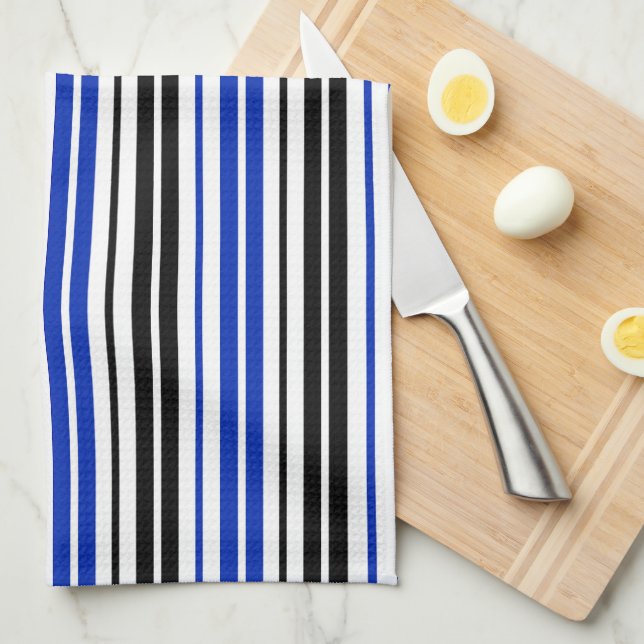 Blue Black White Stripes Pattern Design  Kitchen Towel (Quarter Fold)