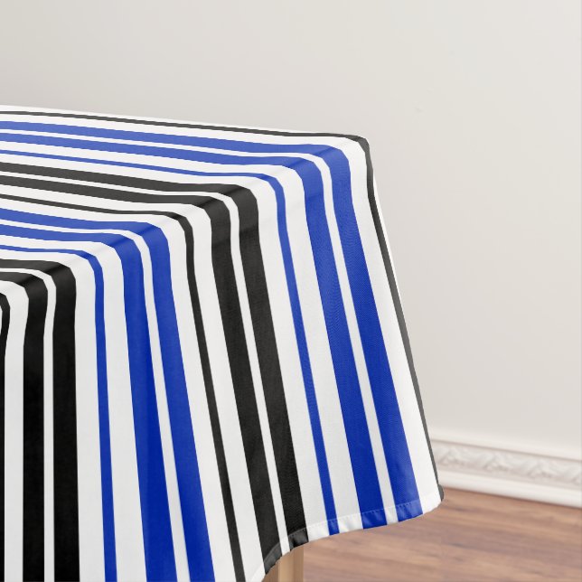 Blue Black White Stripes Pattern Design  Tablecloth (In Situ)