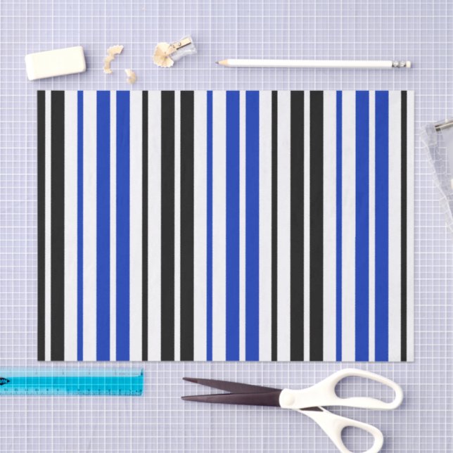 Blue Black White Stripes Pattern Design  Tissue Paper (Craft)