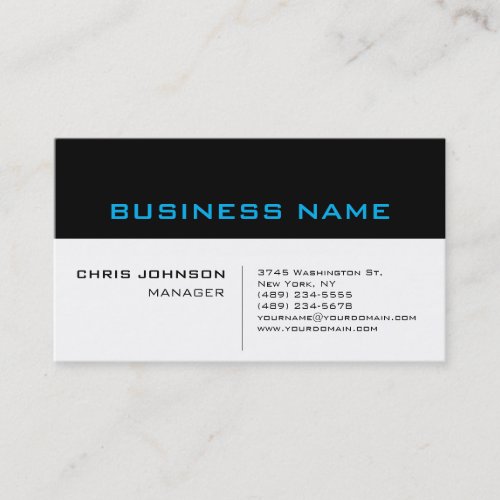 Blue Black White Unique Chic Manager Business Card