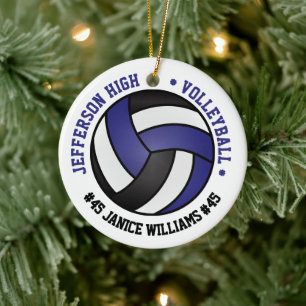 Blue, Black & White Volleyball 🏐 Ceramic Ornament