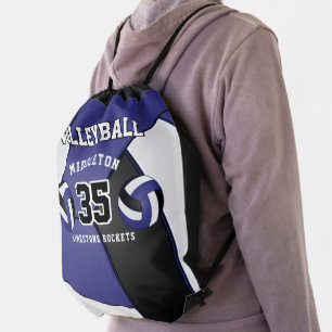 Blue, Black & White Volleyball Sport Drawstring Ba Bag
