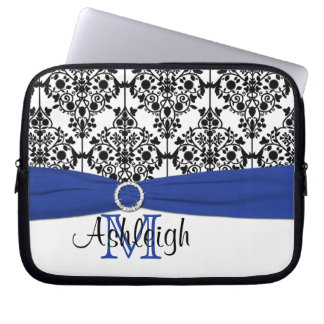 Blue Black White with FAUX Ribbon Laptop Sleeve
