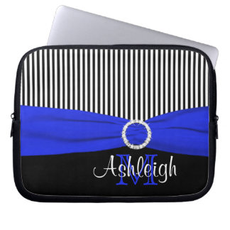 Blue Black White with FAUX Ribbon Laptop Sleeve