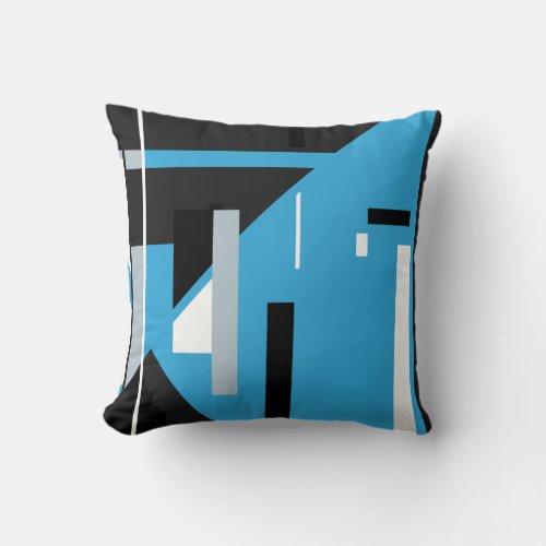 Blue Black White with Gray Geometric Abstract Throw Pillow