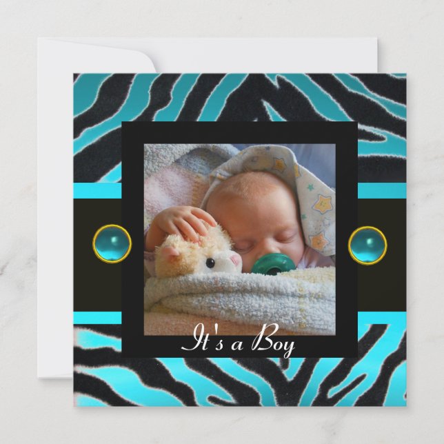 BLUE BLACK WHITE ZEBRA FUR Monogram Photo Template (Front)