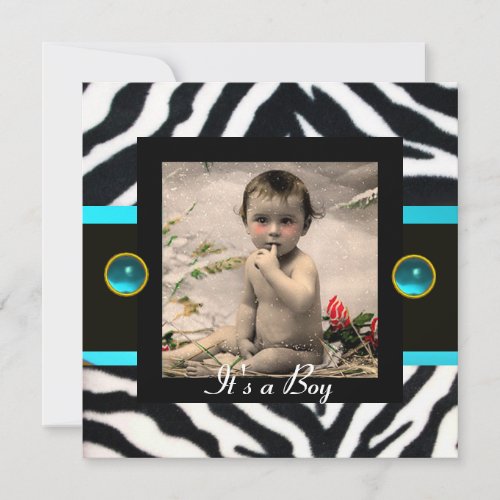 BLUE BLACK WHITE ZEBRA FUR Monogram Photo Template