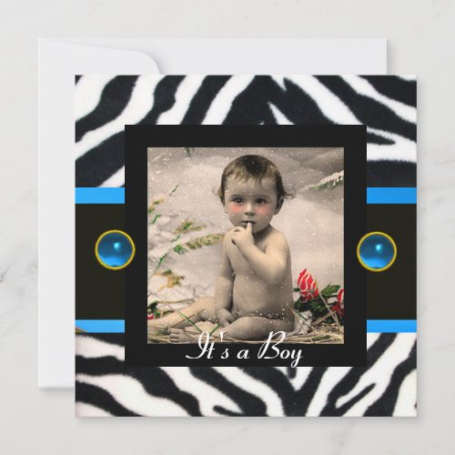 BLUE BLACK WHITE ZEBRA FUR Monogram Photo Template