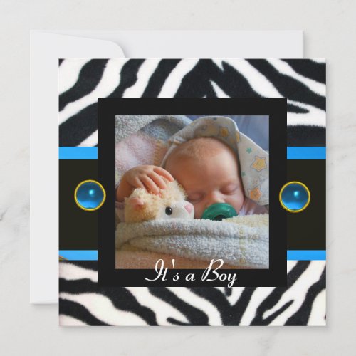 BLUE BLACK WHITE ZEBRA FUR Monogram Photo Template