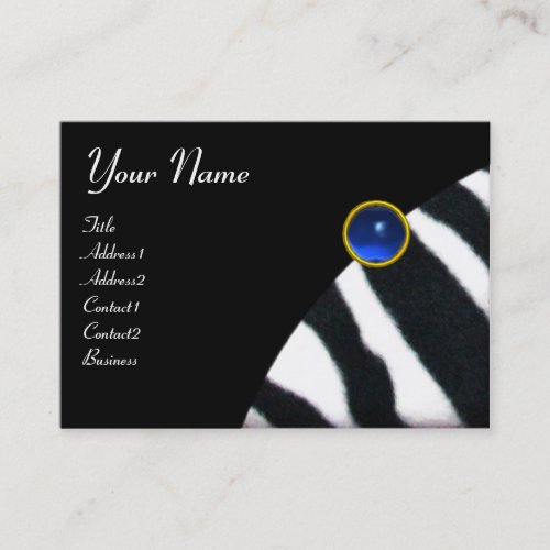 BLUE BLACK WHITE ZEBRA FUR MONOGRAM Sapphire Business Card