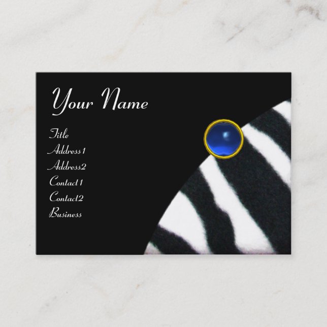BLUE BLACK WHITE ZEBRA FUR MONOGRAM ,Sapphire Business Card (Front)