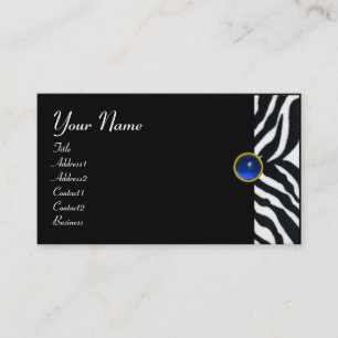 BLUE BLACK WHITE ZEBRA FUR MONOGRAM ,Sapphire Business Card