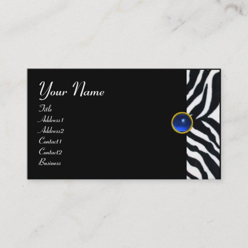 BLUE  BLACK WHITE ZEBRA FUR MONOGRAM Sapphire Business Card