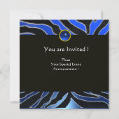 BLUE BLACK WHITE ZEBRA FUR MONOGRAM,Sapphire Invitation (Back)
